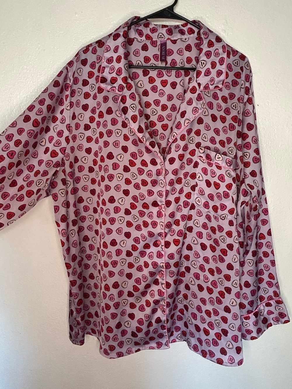 Adore Me Plus Size Pink Adult Conversation Heart-Print Button Down Shirt